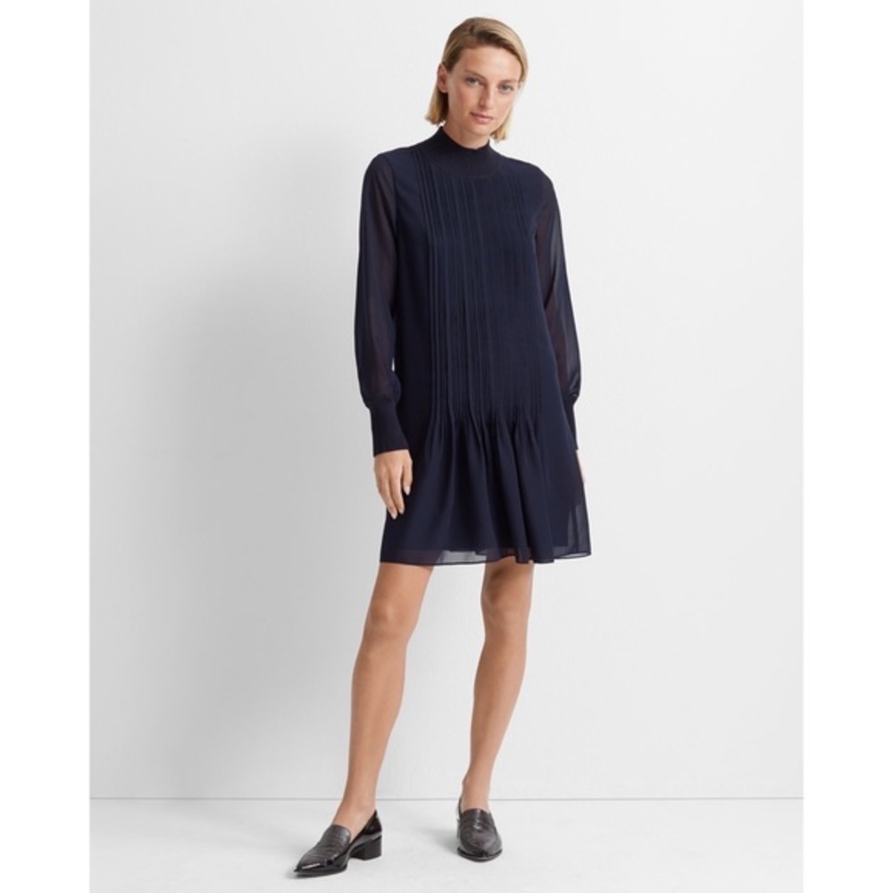 Club Monaco Navy Pintuck Rib Dress